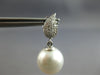 ESTATE .22CT DIAMOND & AAA SOUTH SEA PEARL 18K WHITE GOLD LEAF HANGING EARRINGS