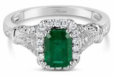 .98CT DIAMOND & AAA EMERALD 18KT WHITE GOLD EMERALD CUT & ROUND HALO SQUARE RING