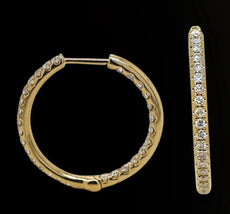 .57CT DIAMOND 18KT YELLOW GOLD ROUND INSIDE OUT HOOP HUGGIE FUN HANGING EARRINGS