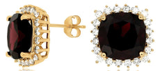 LARGE 10.15CT DIAMOND & AAA GARNET 14K YELLOW GOLD CUSHION & ROUND STUD EARRINGS