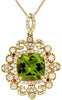 LARGE 2.67CT DIAMOND & AAA PERIDOT 14KT YELLOW GOLD 3D CUSHION & ROUND PENDANT