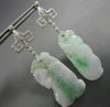 ANTIQUE LARGE .26CT DIAMOND & AAA JADE 18KT WHITE GOLD 3D HAND ETCHED EARRINGS