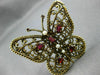 ANTIQUE LARGE 1.26CT AAA GARNET & PEARL 14KT YELLOW GOLD 3D BUTTERFLY BROOCH PIN