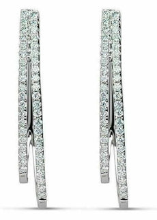 ESTATE .58CT DIAMOND 18KT WHITE GOLD 3D DOUBLE BAR ELONGATED UMBRELLA EARRINGS