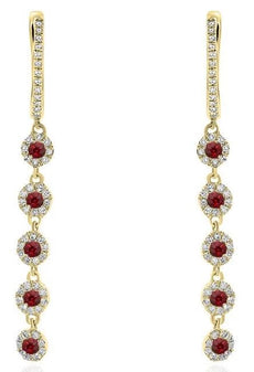 .68CT DIAMOND & AAA RUBY 14KT YELLOW GOLD CLASSIC MULTI FLOWER HANGING EARRINGS
