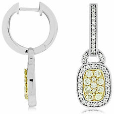 .90CT WHITE & FANCY YELLOW DIAMOND 14KT WHITE GOLD 3D FILIGREE HANGING EARRINGS