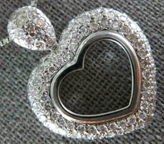 ANTIQUE 2.20CT DIAMOND 18KT WHITE GOLD 3D CLASSIC OPEN HEART PAVE PENDANT #1082