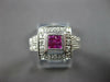 ESTATE WIDE .84CT DIAMOND & AAA RUBY 14K WHITE GOLD PRINCESS & ROUND SQUARE RING