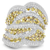 LARGE 3.75CT WHITE & FANCY YELLOW DIAMOND 18K 2 TONE GOLD 3D MULTI ROW LOVE RING