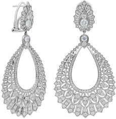 LARGE 5.0CT DIAMOND 18K WHITE GOLD MULTI ROW FILIGREE CLASSIC TEAR DROP EARRINGS