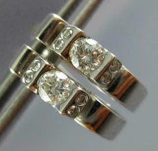 ESTATE .74CT DIAMOND 18KT WHITE GOLD 3D SOLITAIRE ETOILE HUGGIE EARRINGS #284