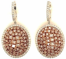 3.85CT WHITE & PINK DIAMOND 18KT WHITE & ROSE GOLD 3D PRINCESS & ROUND EARRINGS