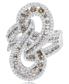 EXTRA LARGE 2.81CT WHITE & MULTI COLOR DIAMOND 18KT WHITE GOLD 3D MULTI ROW RING