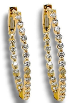 .89CT DIAMOND 18KT YELLOW GOLD 3D ROUND SHARED PRONG INSIDE OUT HANGING EARRINGS