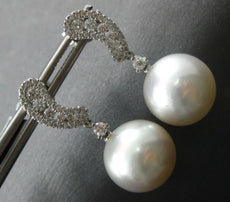 LARGE .6CT DIAMOND & AAA SOUTH SEA PEARL 18K WHITE GOLD JOURNEY HANGING EARRINGS