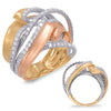 LARGE 1.41CT DIAMOND 14KT TRI COLOR GOLD MULTI ROW LOVE KNOT DOUBLE SWIRL RING