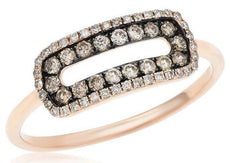 .38CT WHITE & CHOCOLATE FANCY DIAMOND 14K ROSE GOLD 3D SIDEWAYS RECTANGULAR RING