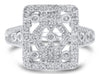 WIDE .18CT DIAMOND 14KT WHITE GOLD 3D OPEN FILIGREE SQUARE GEOMETRICAL FUN RING