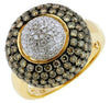 WIDE 1.98CT WHITE & MOCHA DIAMOND 14K YELLOW GOLD MULTI ROW CIRCULAR FLOWER RING
