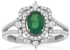 1.03CT DIAMOND & AAA EMERALD 14K WHITE GOLD ROUND & OVAL HALO FLOWER SQUARE RING