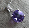 ESTATE .71CT DIAMOND & AAA AMETHYST 14KT WHITE GOLD SOLITAIRE FLOATING PENDANT