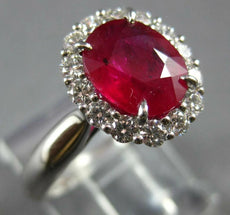 2.46CT DIAMOND & AAA RUBY 18KT WHITE GOLD 3D OVAL & ROUND FLOWER ENGAGEMENT RING