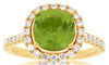 2.6CT DIAMOND & AAA PERIDOT 14KT YELLOW GOLD 3D CUSHION & ROUND HALO SQUARE RING