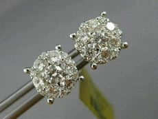 ESTATE LARGE 1.38CT DIAMOND 18K WHITE GOLD FLOWER HEART SHAPE LOVE STUD EARRINGS