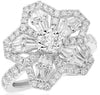 1.45CT DIAMOND 18KT WHITE GOLD ROUND & BAGUETTE SNOWFLAKE STAR FLOWER FUN RING