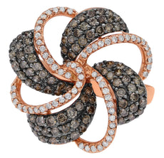 LARGE 1.70CT WHITE & CHOCOLATE FANCY DIAMOND 14KT ROSE GOLD MULTI LEAF FUN RING