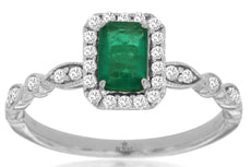 .81CT DIAMOND & AAA EMERALD 14KT WHITE GOLD EMERALD CUT FILIGREE ENGAGEMENT RING