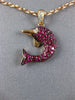 ESTATE .74CT DIAMOND & AAA RUBY 18KT ROSE GOLD HAPPY DOLPHIN FLOATING PENDANT