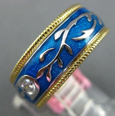 .08CT DIAMOND & BLUE ENAMEL 18K YELLOW GOLD MULTI LEAF ETERNITY ANNIVERSARY RING