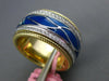 WIDE .46CT DIAMOND & BLUE ENAMEL 18K YELLOW GOLD FLOWER MULTI WAVE ETERNITY RING