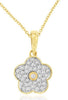 .14CT DIAMOND 14KT YELLOW GOLD ROUND SOLITAIRE PAVE FLOWER LOVE FLOATING PENDANT