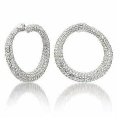 ESTATE LARGE 6.14CT DIAMOND 18KT WHITE GOLD 3D MULTI ROW SIDE WAY HOOP EARRINGS