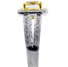 1.54CT WHITE & FANCY YELLOW DIAMOND 18K 2 TONE GOLD CUSHION HALO ENGAGEMENT RING