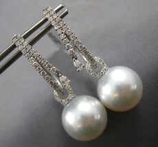EXTRA LARGE .79CT DIAMOND & AAA SOUTH SEA PEARL 18KT WHITE GOLD HANGING EARRINGS