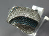 LARGE 1.72CT WHITE & BLUE DIAMOND 14K WHITE GOLD MULTI LEAF CRISS CROSS FUN RING