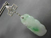 ANTIQUE LARGE .26CT DIAMOND & AAA JADE 18KT WHITE GOLD 3D HAND ETCHED EARRINGS