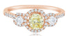 1.14CT WHITE & FANCY YELLOW DIAMOND 14K ROSE GOLD ROUND 3 STONE ANNIVERSARY RING