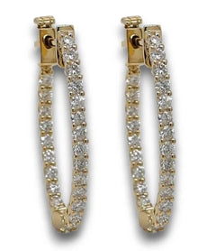 ESTATE 1.1CT DIAMOND 14K YELLOW GOLD ROUND INSIDE OUT OVAL HOOP HANGING EARRINGS