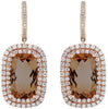 LARGE 19.69CT DIAMOND & AAA SMOKY QUARTZ 14KT ROSE GOLD CLASSIC HANGING EARRINGS