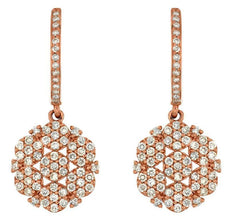 .83CT DIAMOND 14KT ROSE GOLD 3D MULTI FLOWER CLUSTER LEVERBACK HANGING EARRINGS
