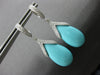 LARGE 17.31CT DIAMOND & AAA TURQUOISE 14KT WHITE GOLD TEAR DROP HANGING EARRINGS