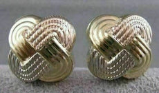 ESTATE 18KT TRI WHITE ROSE YELLOW GOLD OMEGA CLIP FILIGREE KNOT EARRINGS #21065