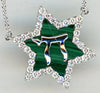 ESTATE .74CT DIAMOND & AAA MALACHITE 14KT WHITE GOLD STAR OF DAVID CHAI NECKLACE