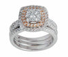 1.00CT DIAMOND 14KT 2 TONE GOLD ROUND SQUARE CLUSTER MULTI ROW DOUBLE HALO RING