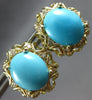 LARGE .25CT DIAMOND & AAA TURQUOISE 14K YELLOW GOLD 3D OVAL STUD EARRINGS #27843
