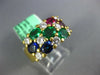 WIDE 2.91CT DIAMOND & AAA RUBY & SAPPHIRE & EMERALD 18KT YELLOW GOLD 3D FUN RING